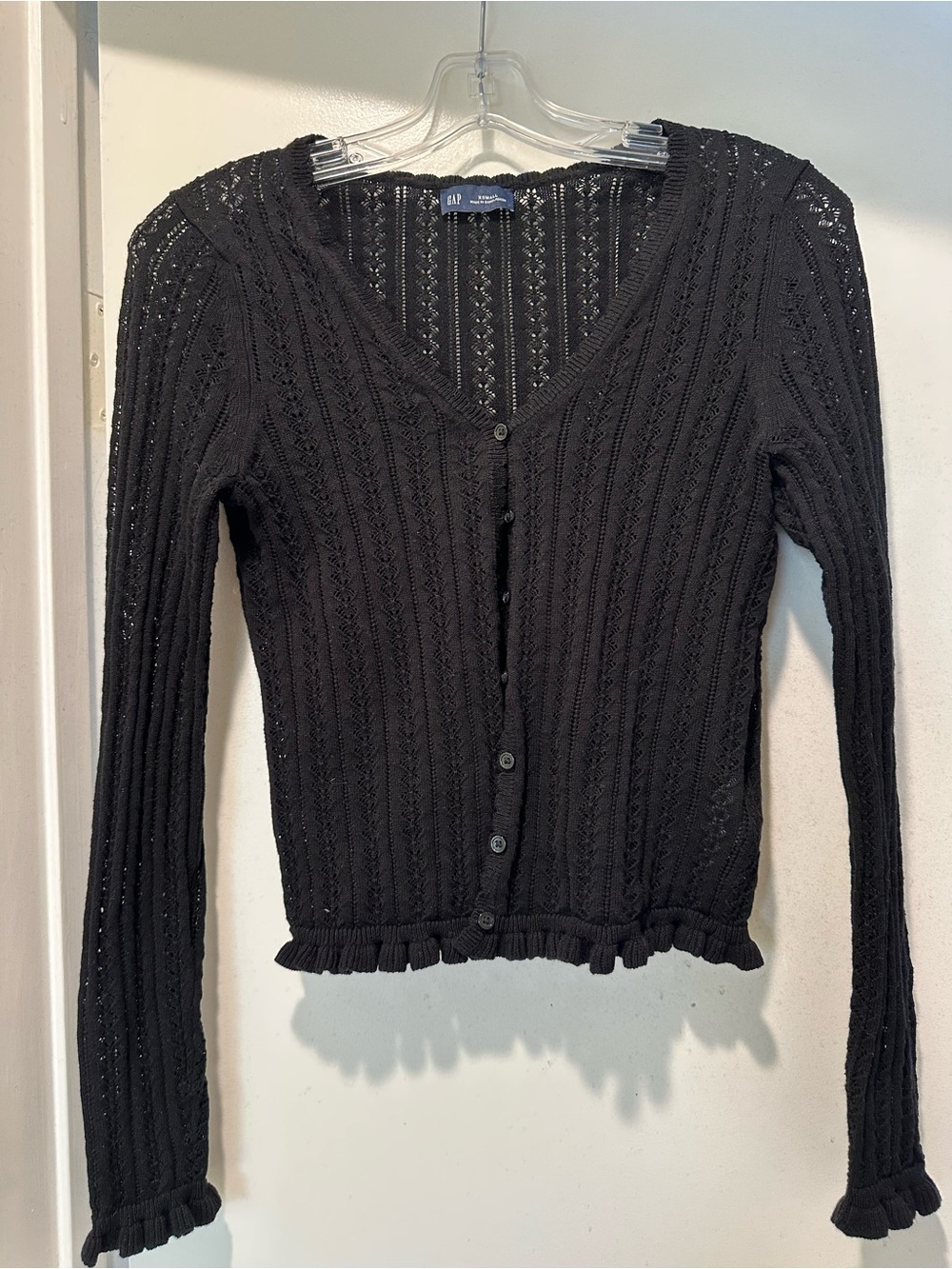 GAP Black Openwork V-Neck Button-Front Cardigan Size XS